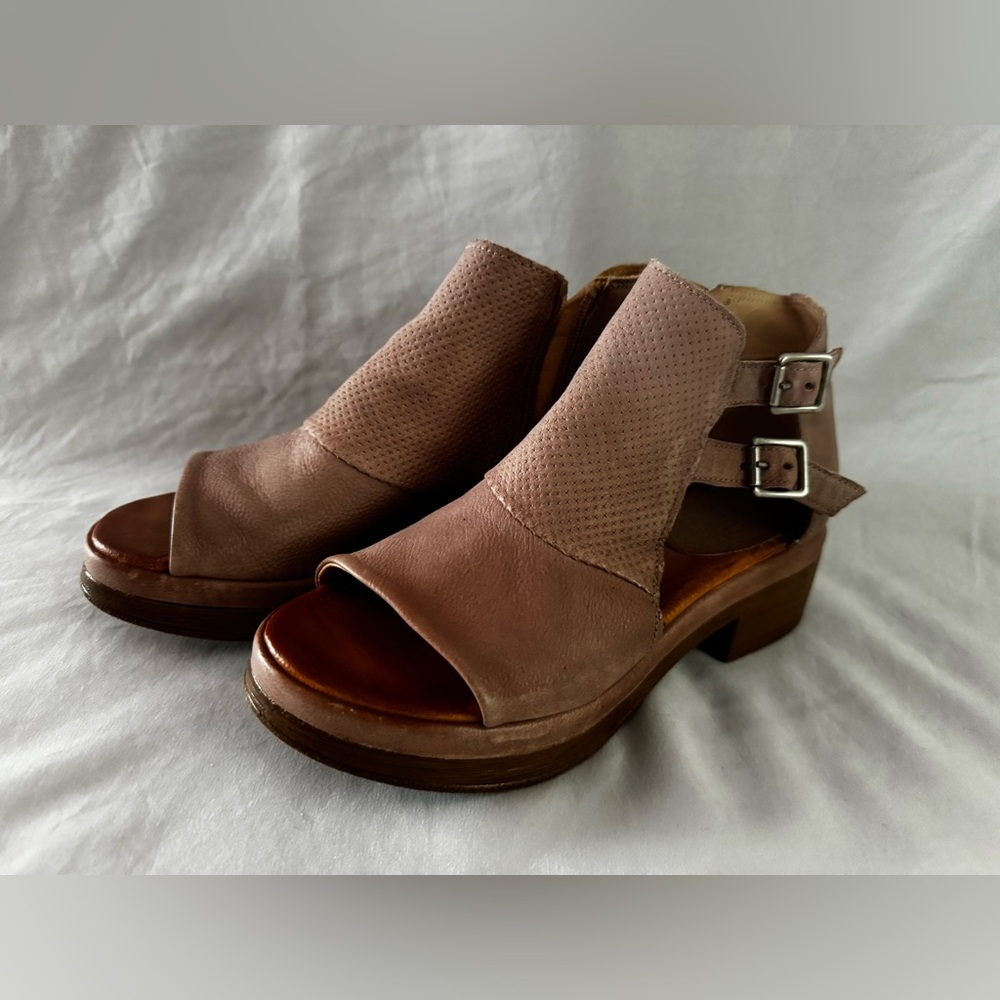 Miz Mooz Taupe Open-Toe Buckle Sandals